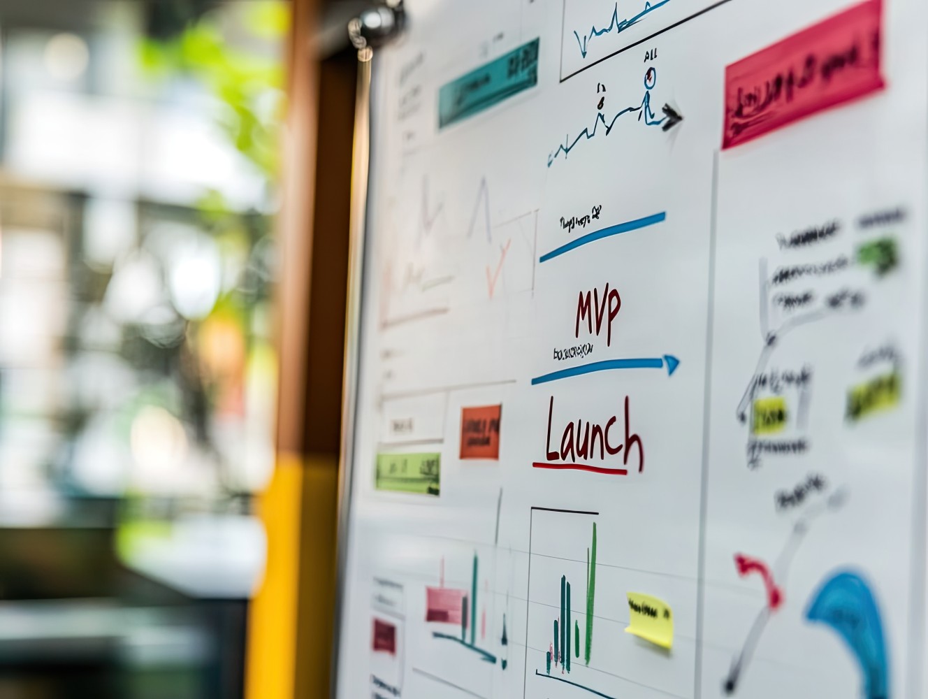 Whiteboard mit handschriftlichen Skizzen und Notizen – strategische Organisation und Ideensammlung